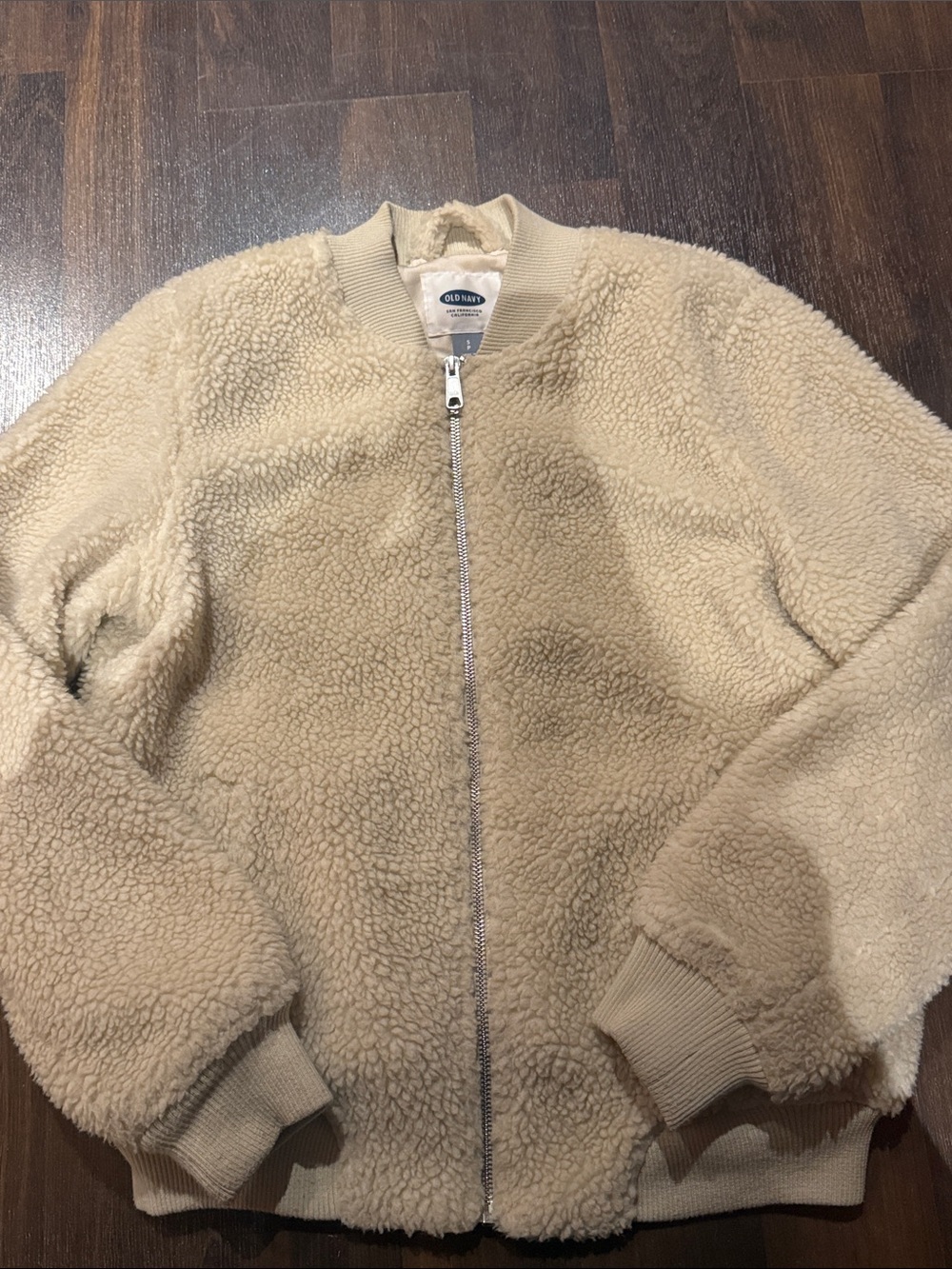 Old Navy Cream Teddy Sherpa Bomber Jacket